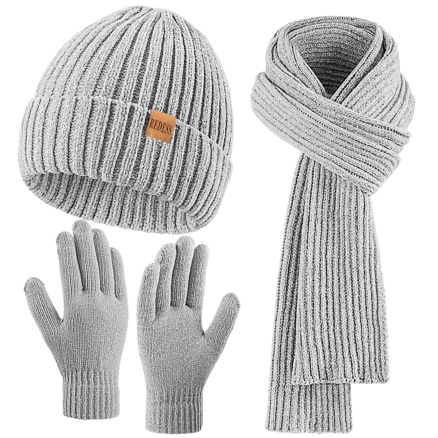 đWinter Scarf, Gloves & Hat Set - Plush Touchscreen Gloves