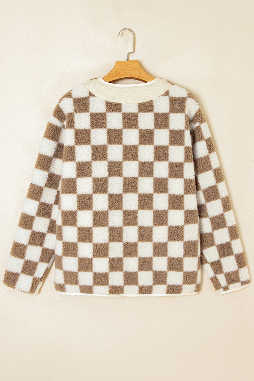 Brown Checkered Sherpa Buttoned Jacket
