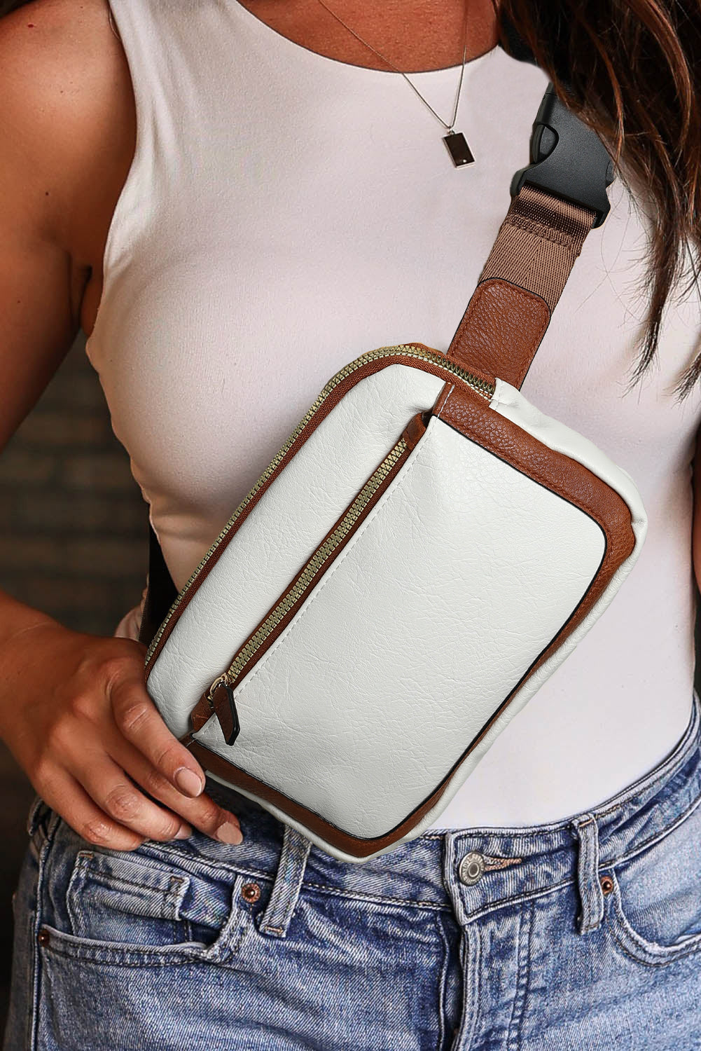 White Adjustable Strap Crossbody Bag