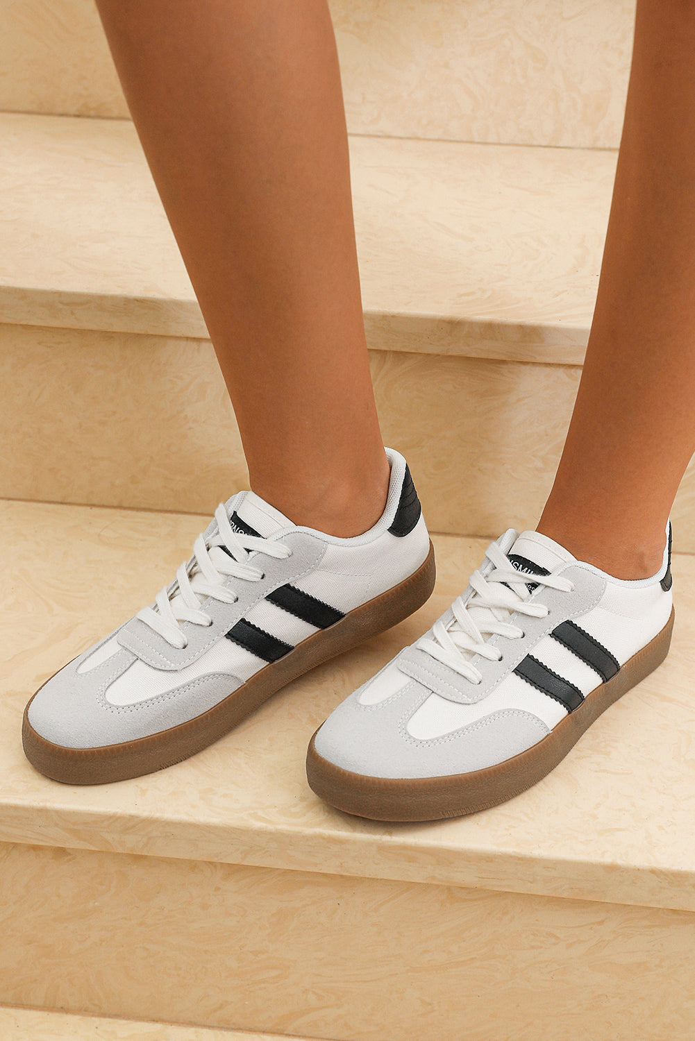 White Striped Lace Me Sneakers