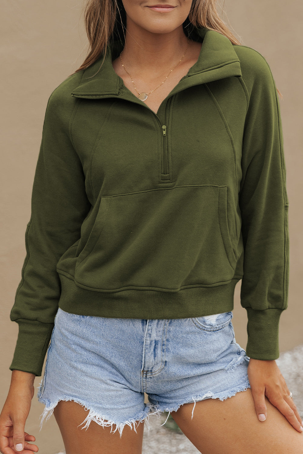 Cozy Olive Zip-Up Thermal Hoodie