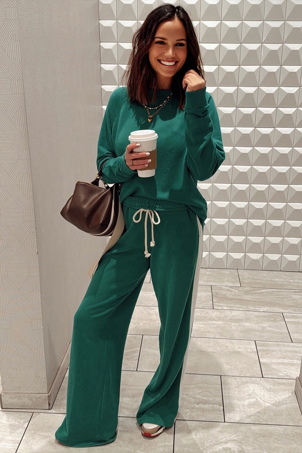 Sea Green Drawstring Pants Set