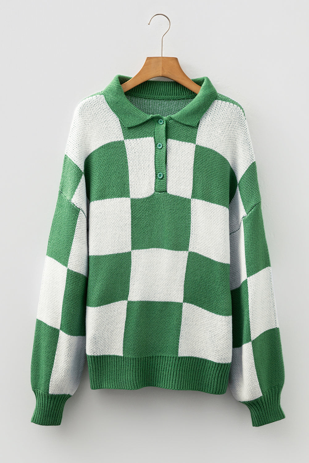 Mist Green Polo Collar Loose Sweater