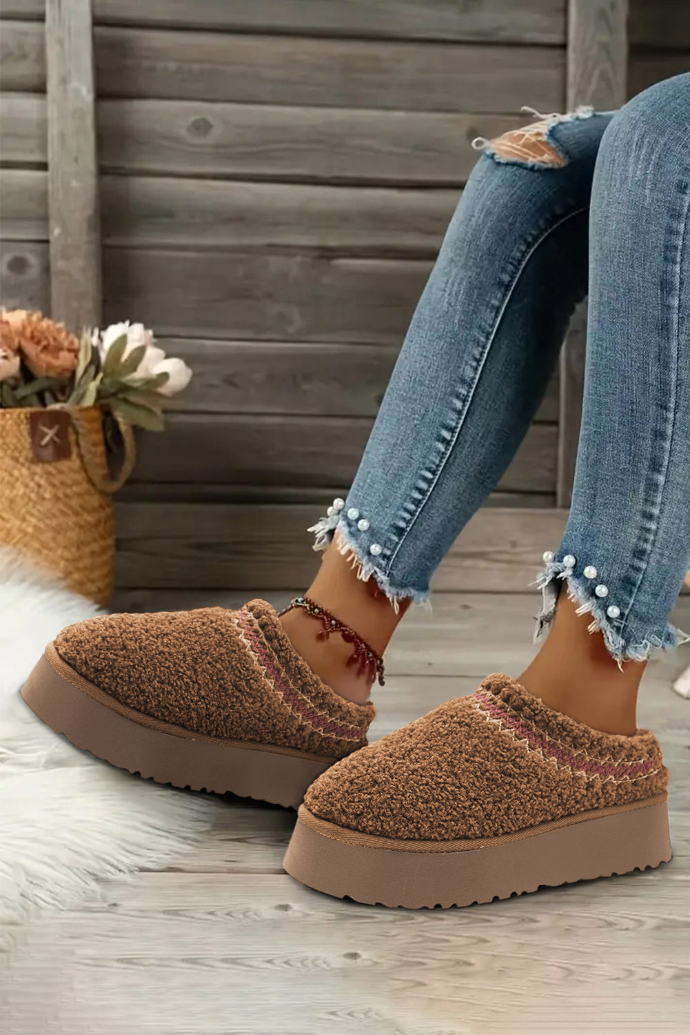Chestnut Sherpa Plush Thick Sole  Boots