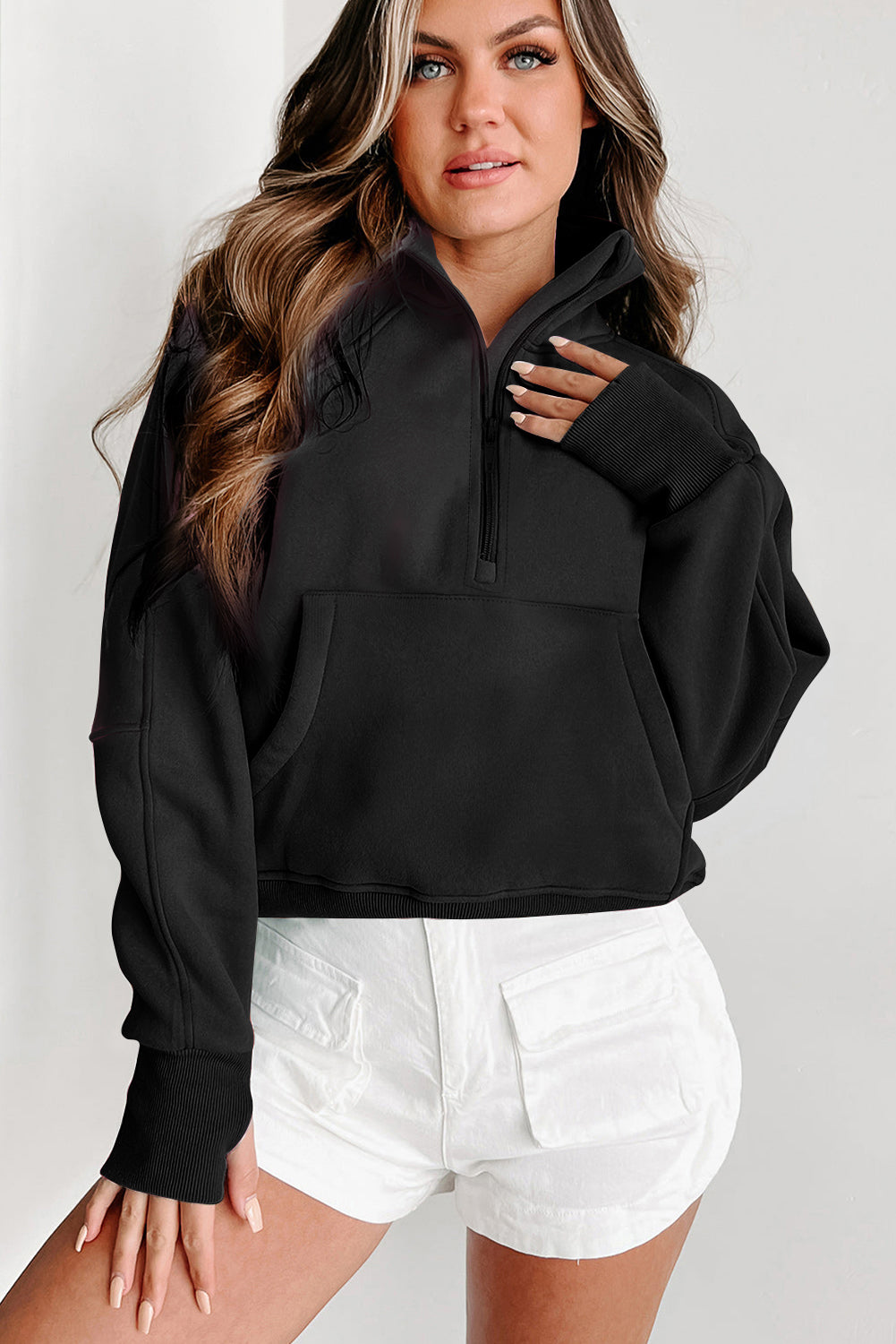 Cozy Core Half-Zip Fleece Sweatshirt – Black