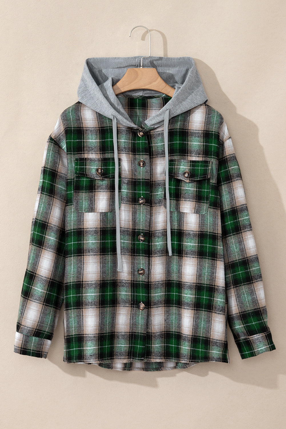 Plaid Hooded Button-Up Shacket