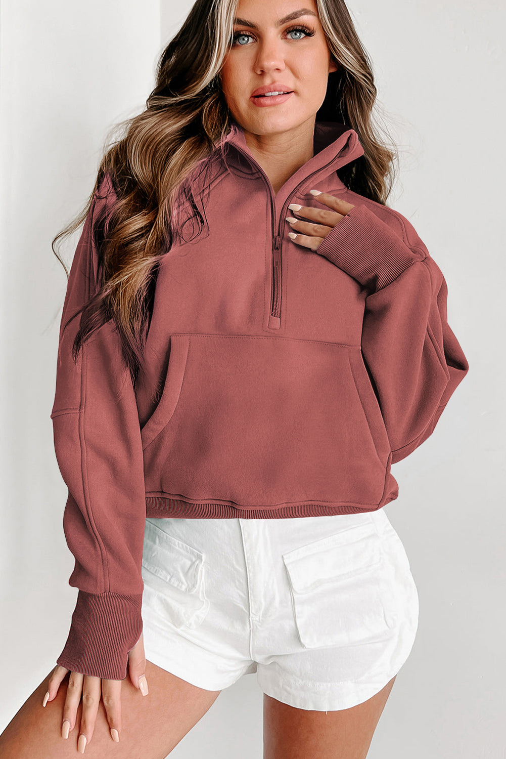 Mauve Zip‑Pullover Lounge Top