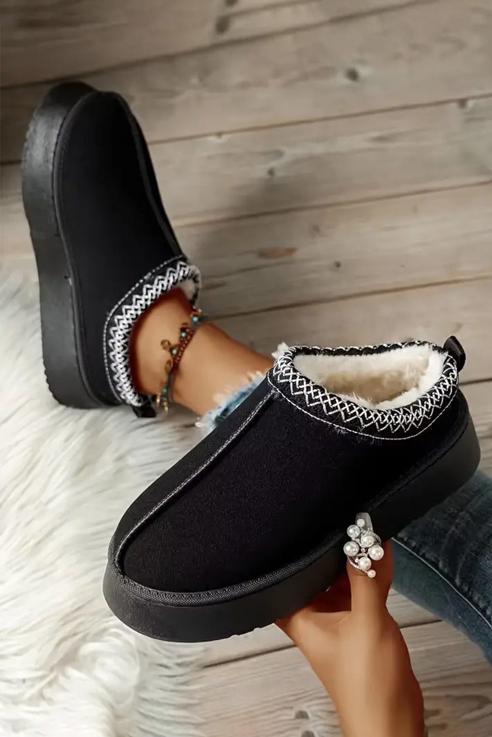 Black Suede Plush  Boots