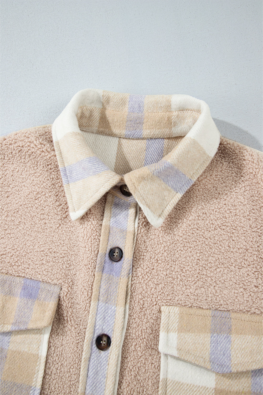 Plaid Pocket Teddy Coat – Beige