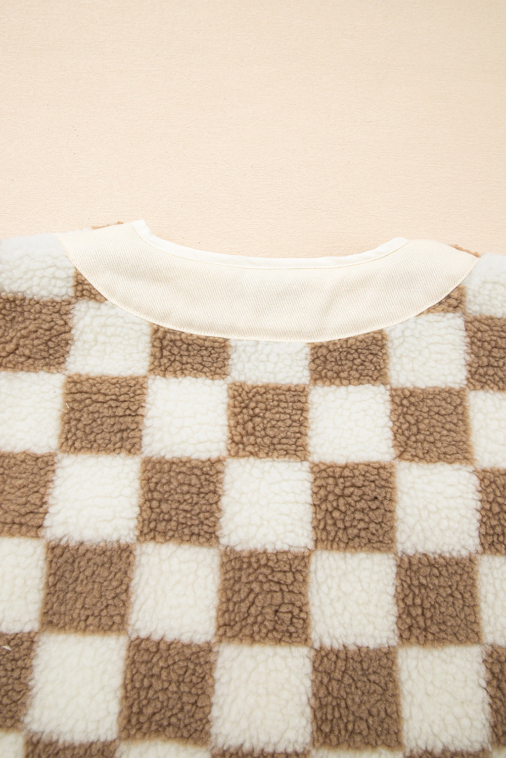 Brown Checkered Sherpa Buttoned Jacket