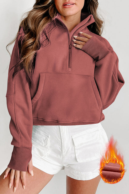 Mauve Zip‑Pullover Lounge Top