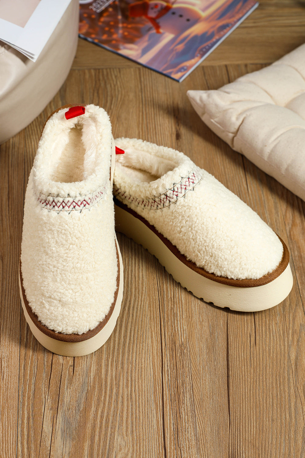 White Sherpa Plush Slippers