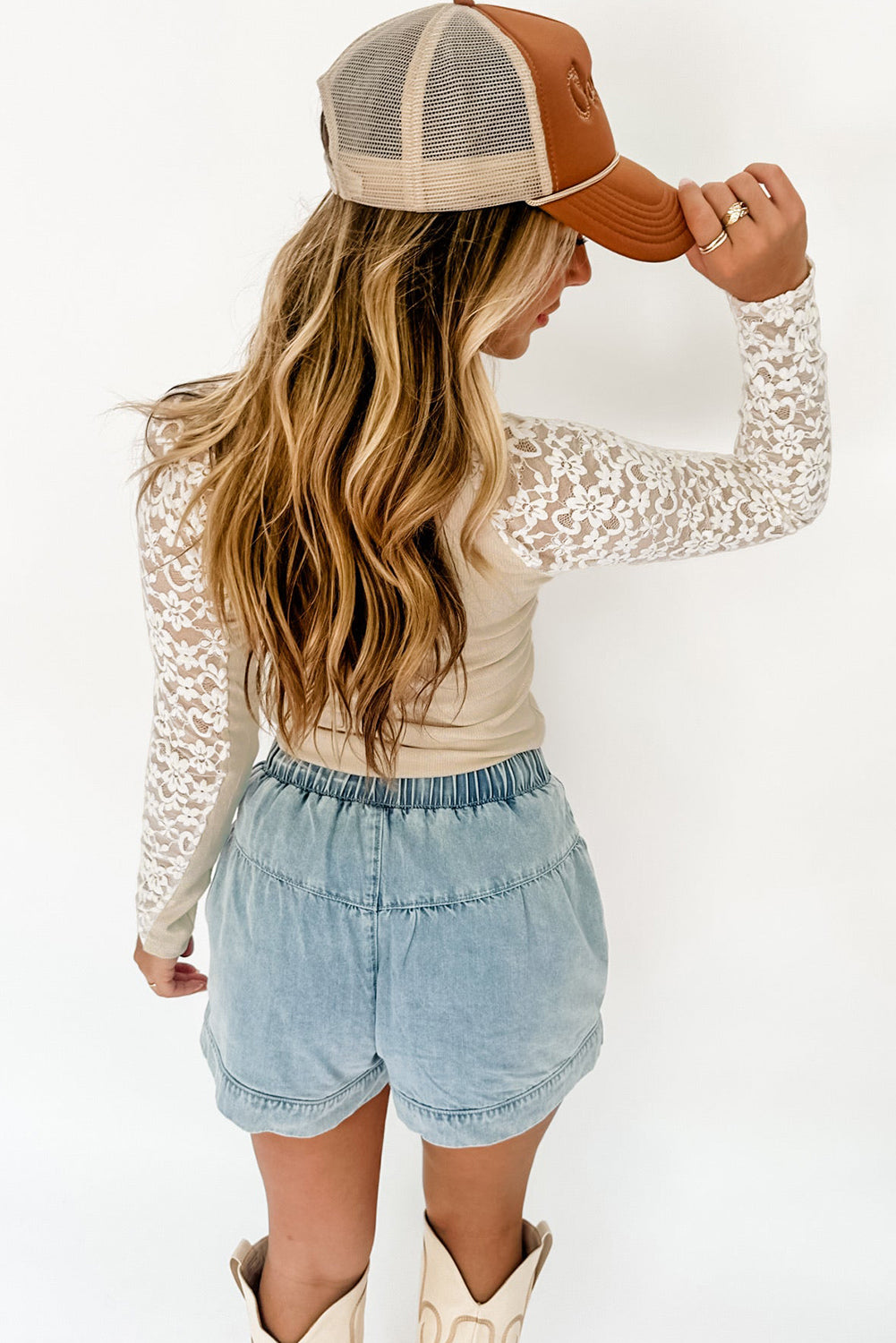 Beige Floral Lace Slim Top
