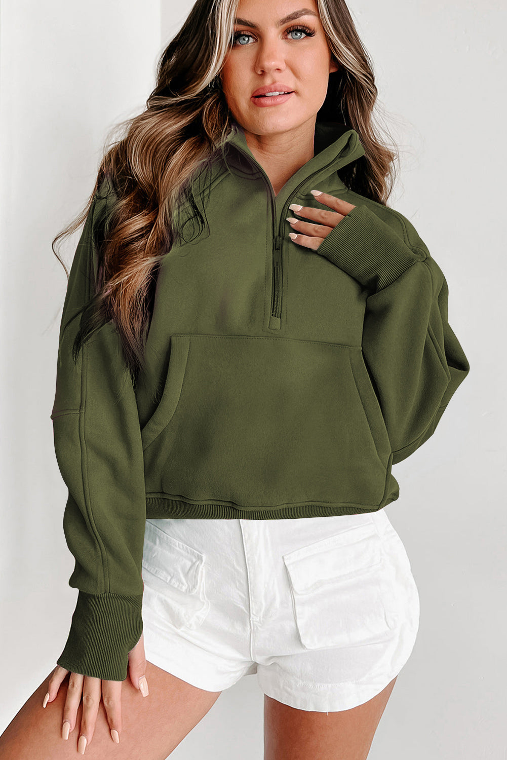 Cozy Olive Zip-Up Thermal Hoodie