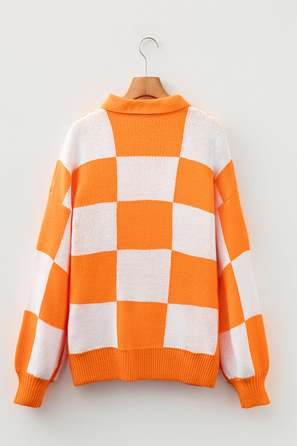 Checkered Polo Collar Loose Sweater