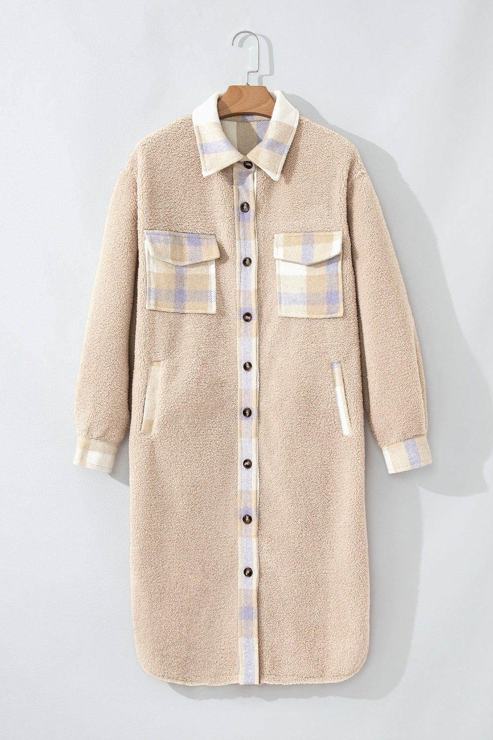Plaid Pocket Teddy Coat – Beige