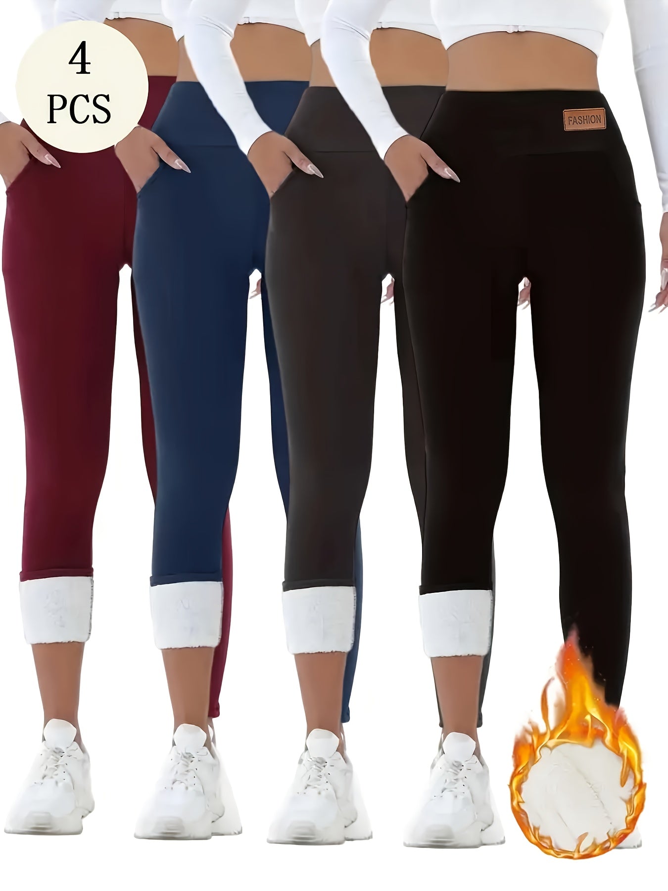 4 Pairs Of Winter Warm Leggings Thickened Exclusive, Black|Gray|Blue |Red,