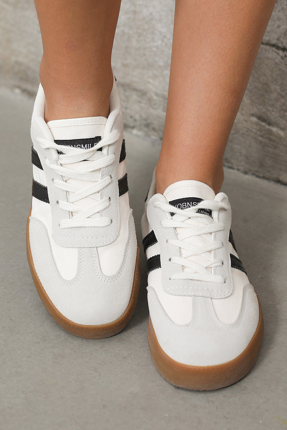 White Striped Lace Me Sneakers