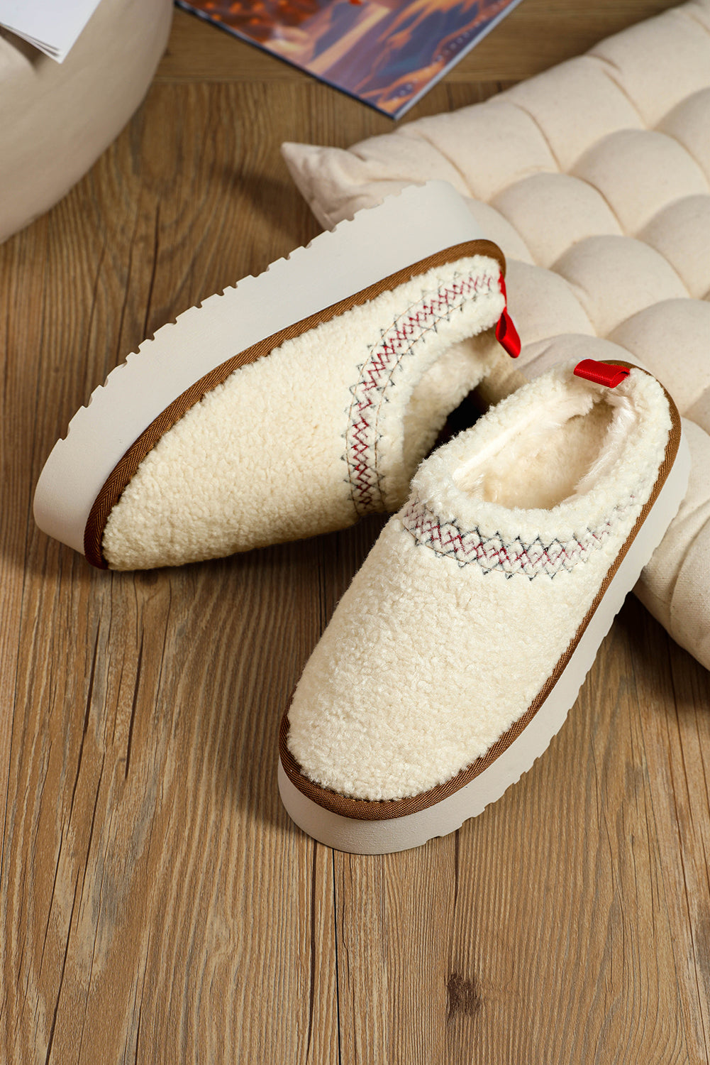 White Sherpa Plush Slippers