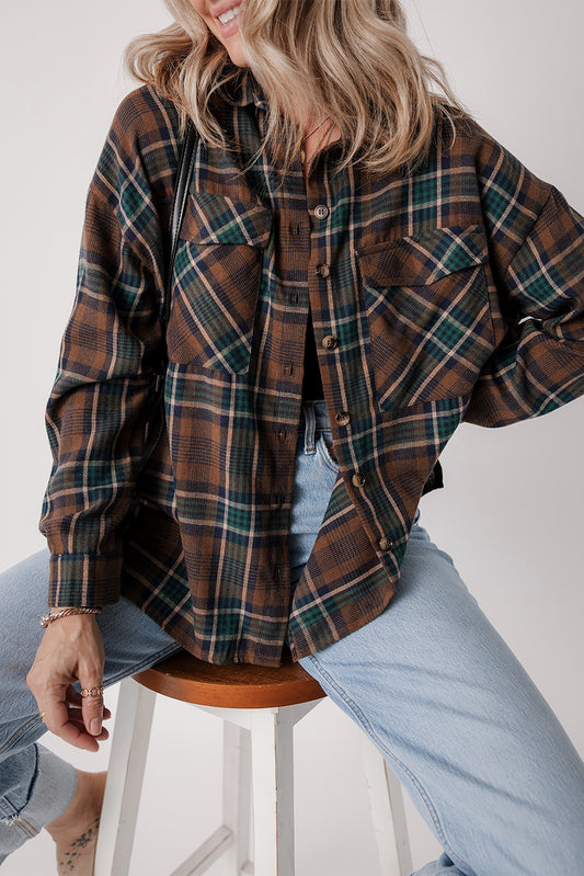 Plaid Oversized Button-Up Shirt – Earth Tones