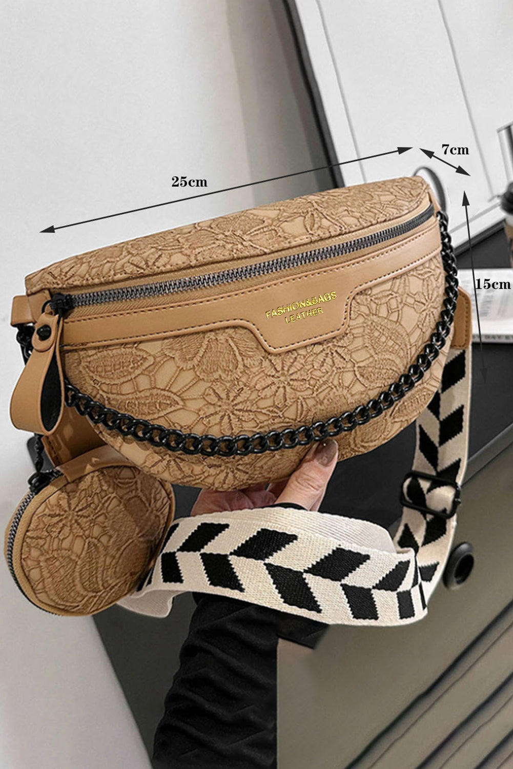 Camel Colorblock Strap Chain Shoulder Bag