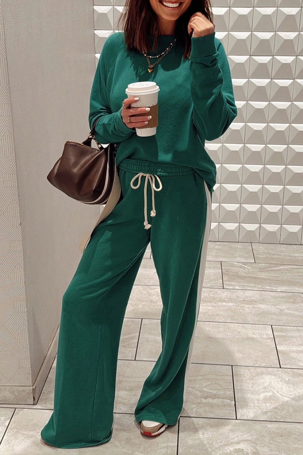 Sea Green Drawstring Pants Set