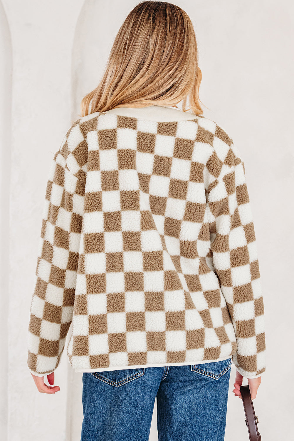 Brown Checkered Sherpa Buttoned Jacket