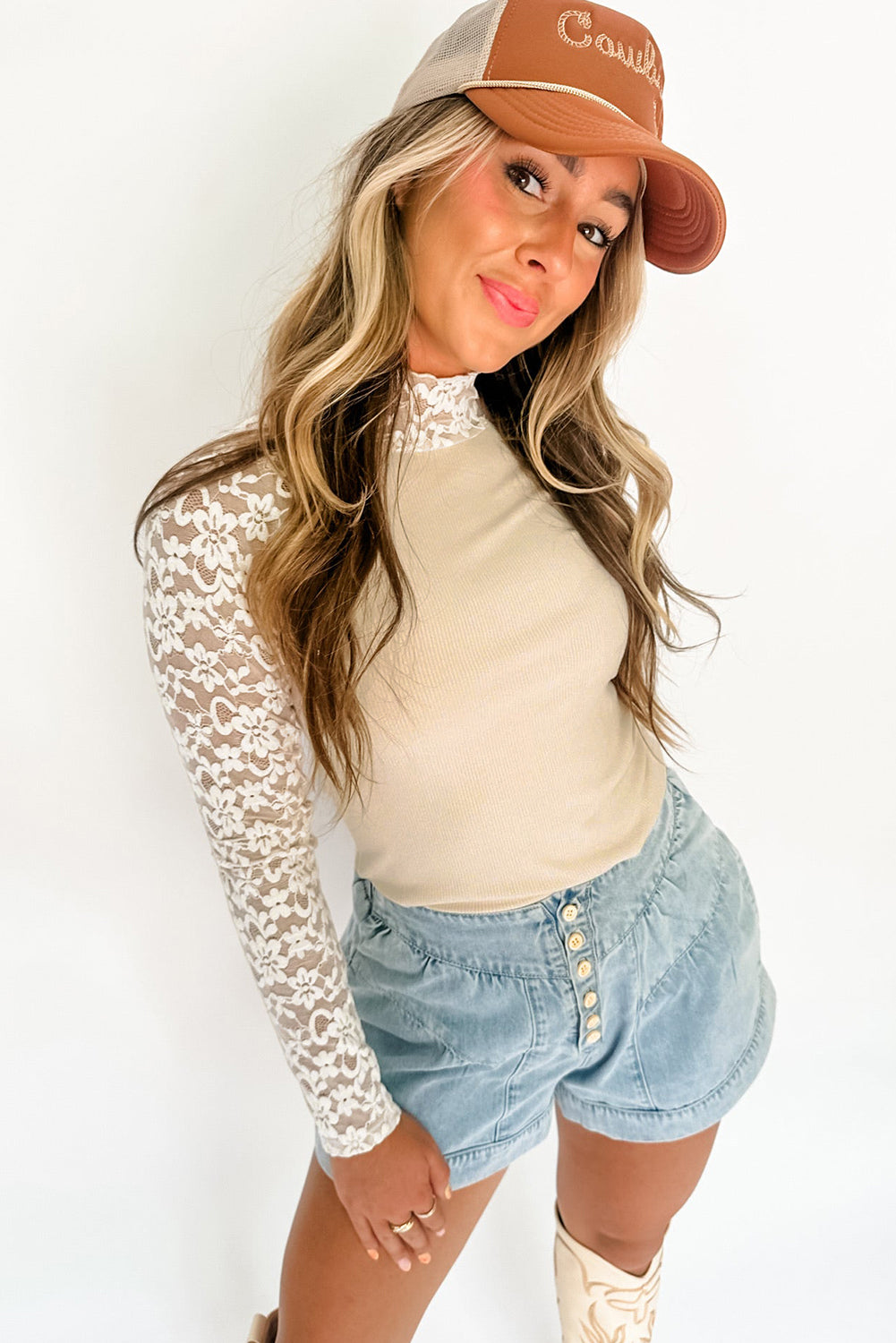 Beige Floral Lace Slim Top