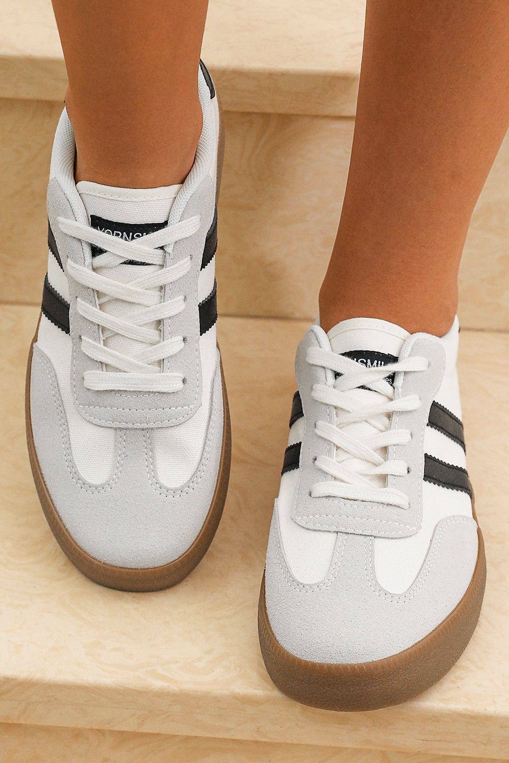 White Striped Lace Me Sneakers