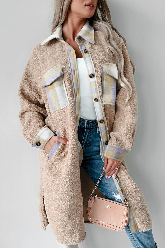 Plaid Pocket Teddy Coat – Beige