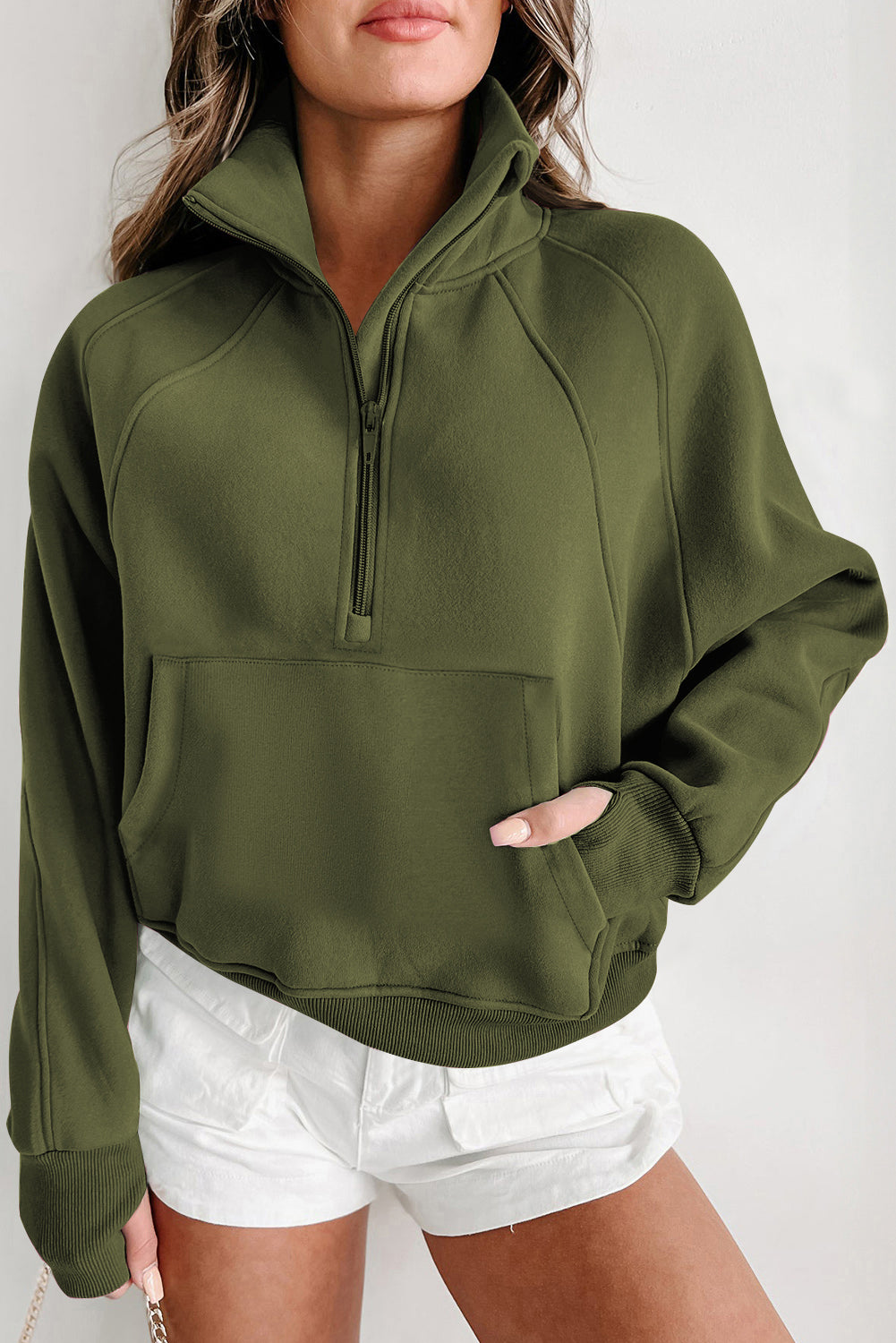 Cozy Olive Zip-Up Thermal Hoodie