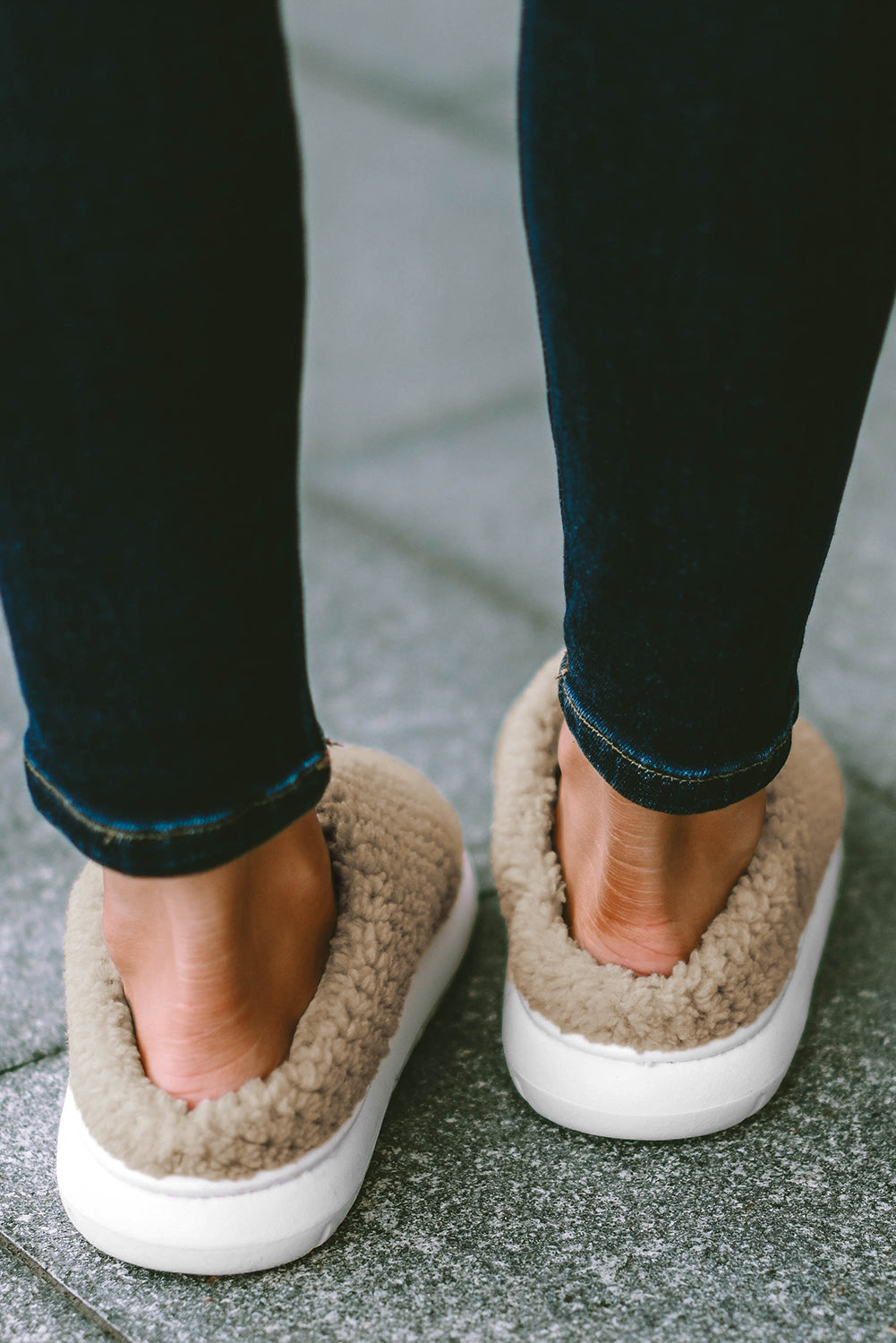 Pale Khaki Two-tone Knitted Slippers