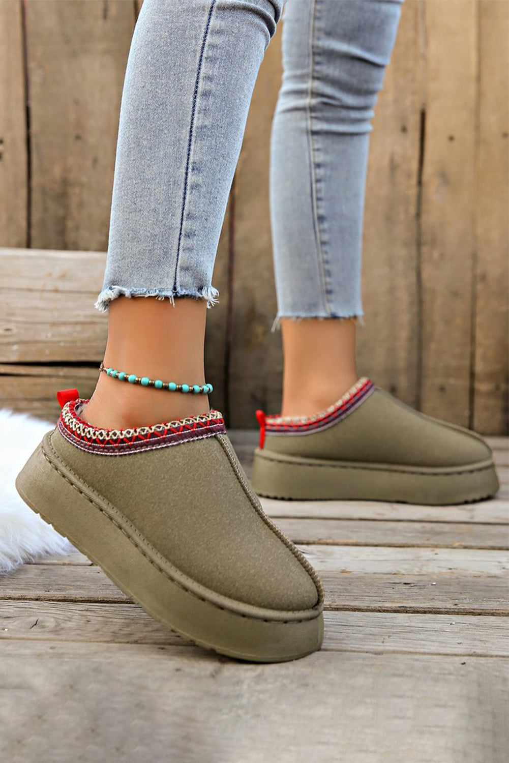 Sage Green Suede Plush Boots