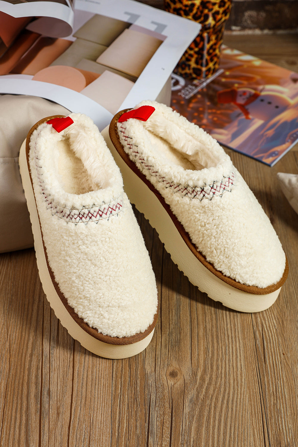 White Sherpa Plush Slippers