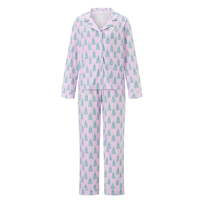 🎄 Lavender Christmas Tree Pajama Set — Sleigh in Style, Sizes S–XXXL