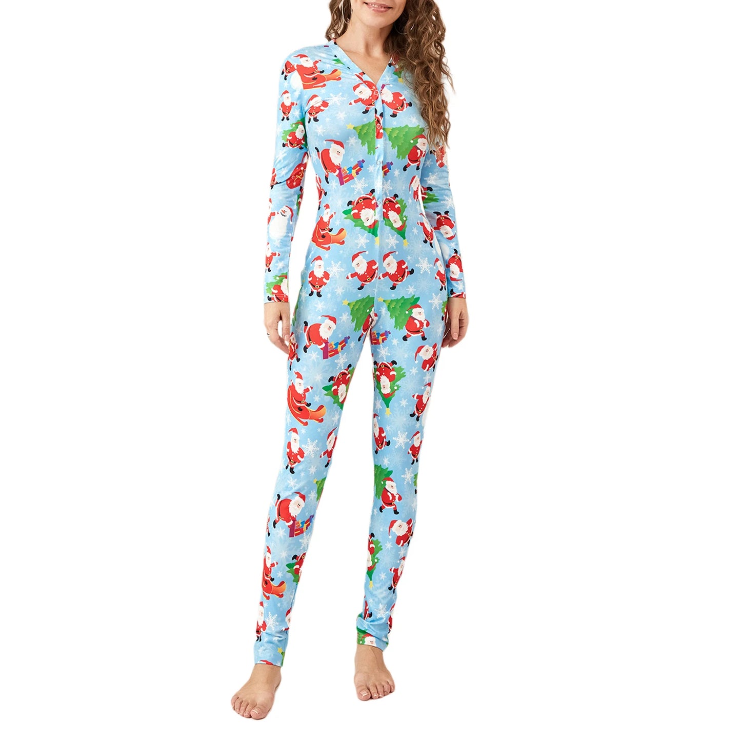 Women's Christmas Pajamas Romper Long Sleeve