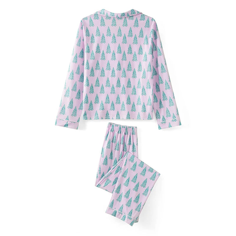 🎄 Lavender Christmas Tree Pajama Set — Sleigh in Style, Sizes S–XXXL