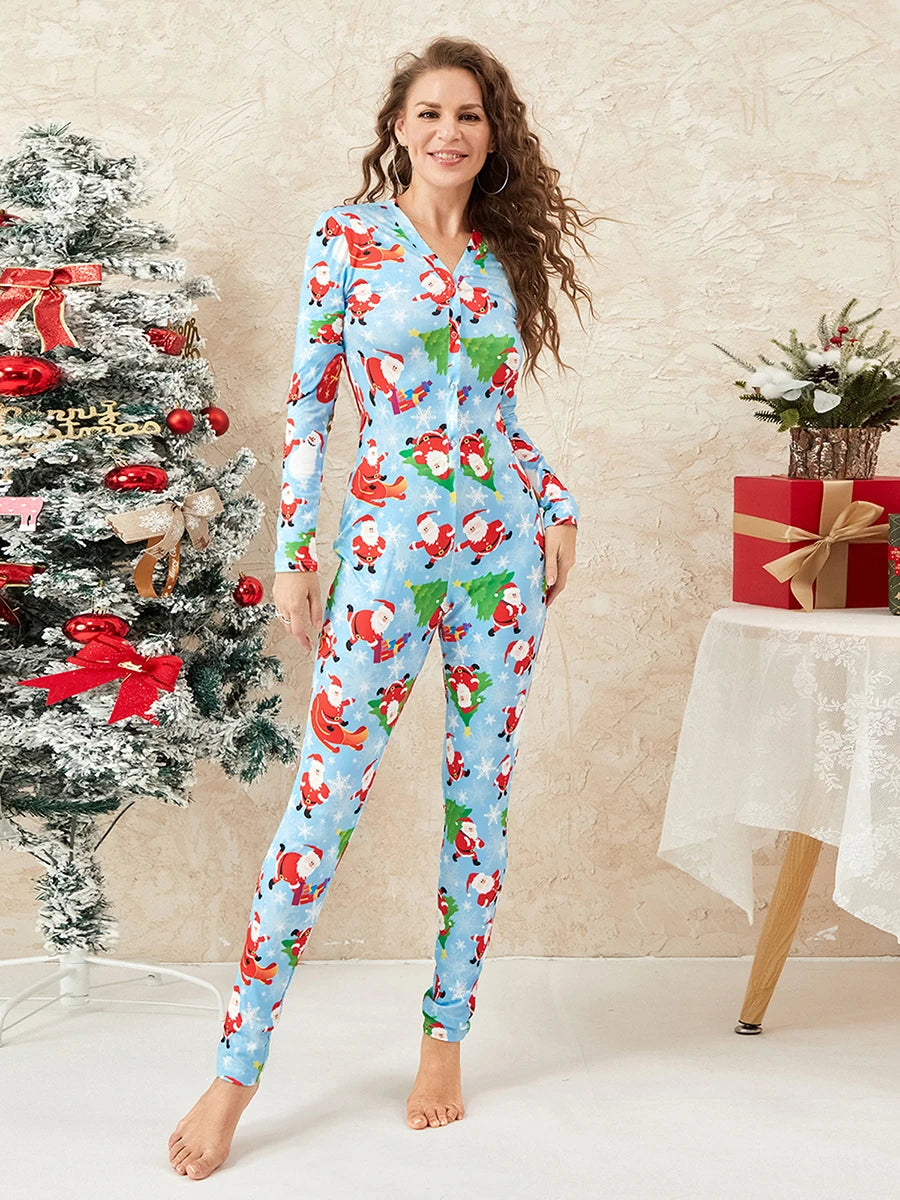 Women's Christmas Pajamas Romper Long Sleeve