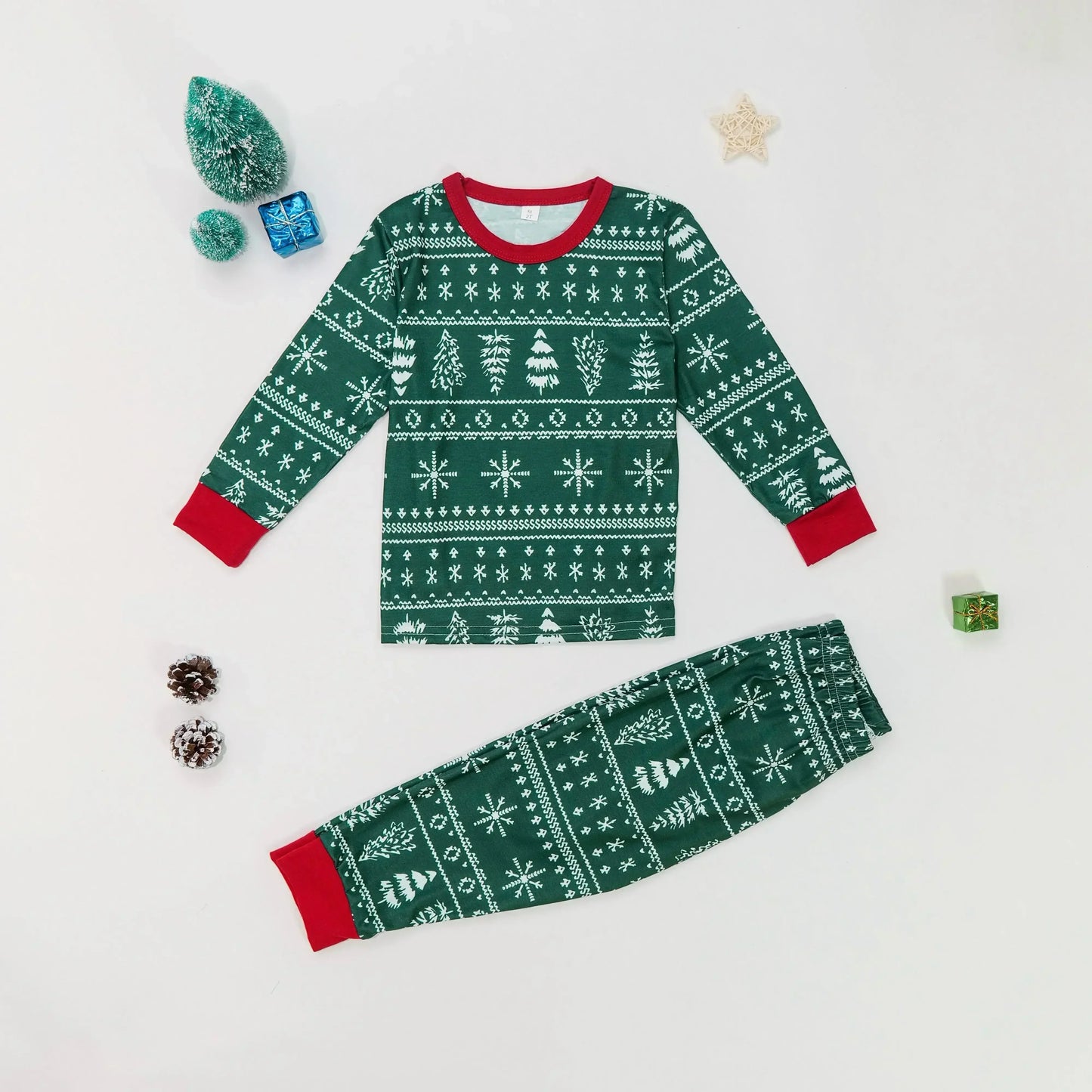 Matching Family Christmas Pajama Set – Green Fair Isle Print for Baby, Kids, Mom & Dad