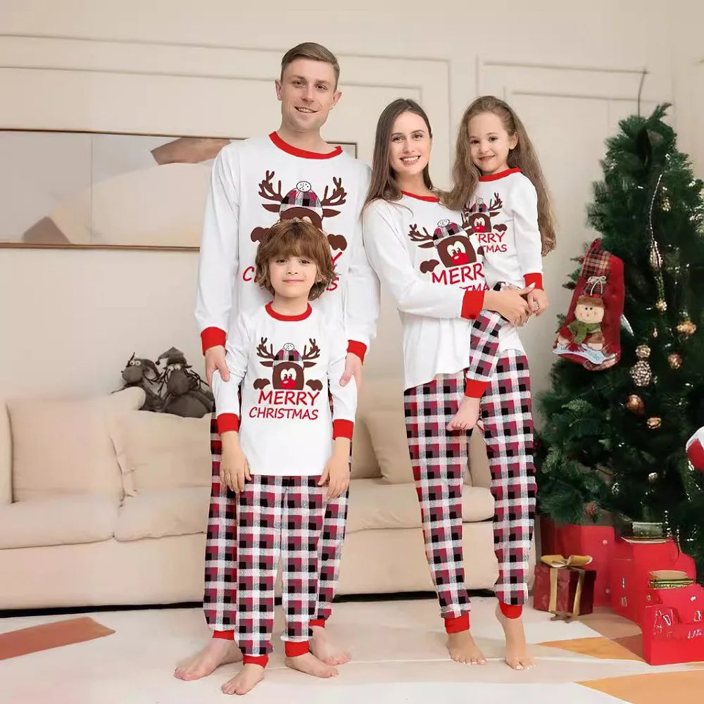 Family Christmas Pajamas Set – Reindeer & Plaid Print