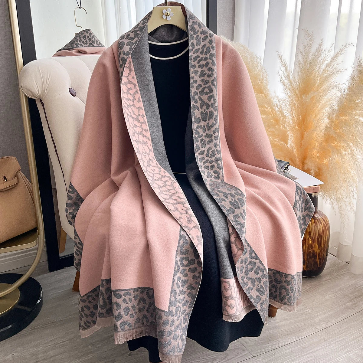 Cashmere Plaid Leopard Shawl