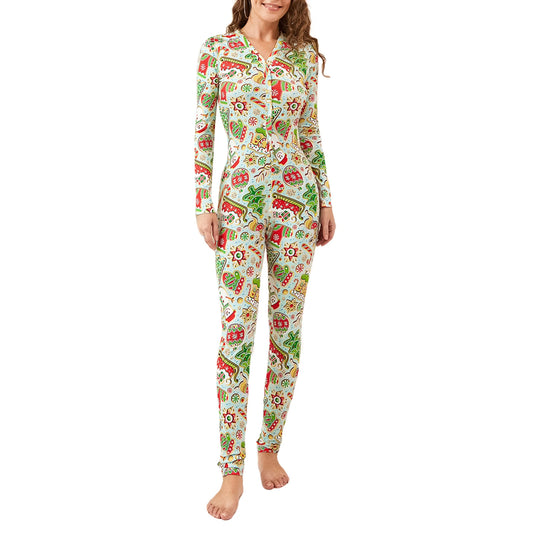 Women's Christmas Pajamas Romper Long Sleeve