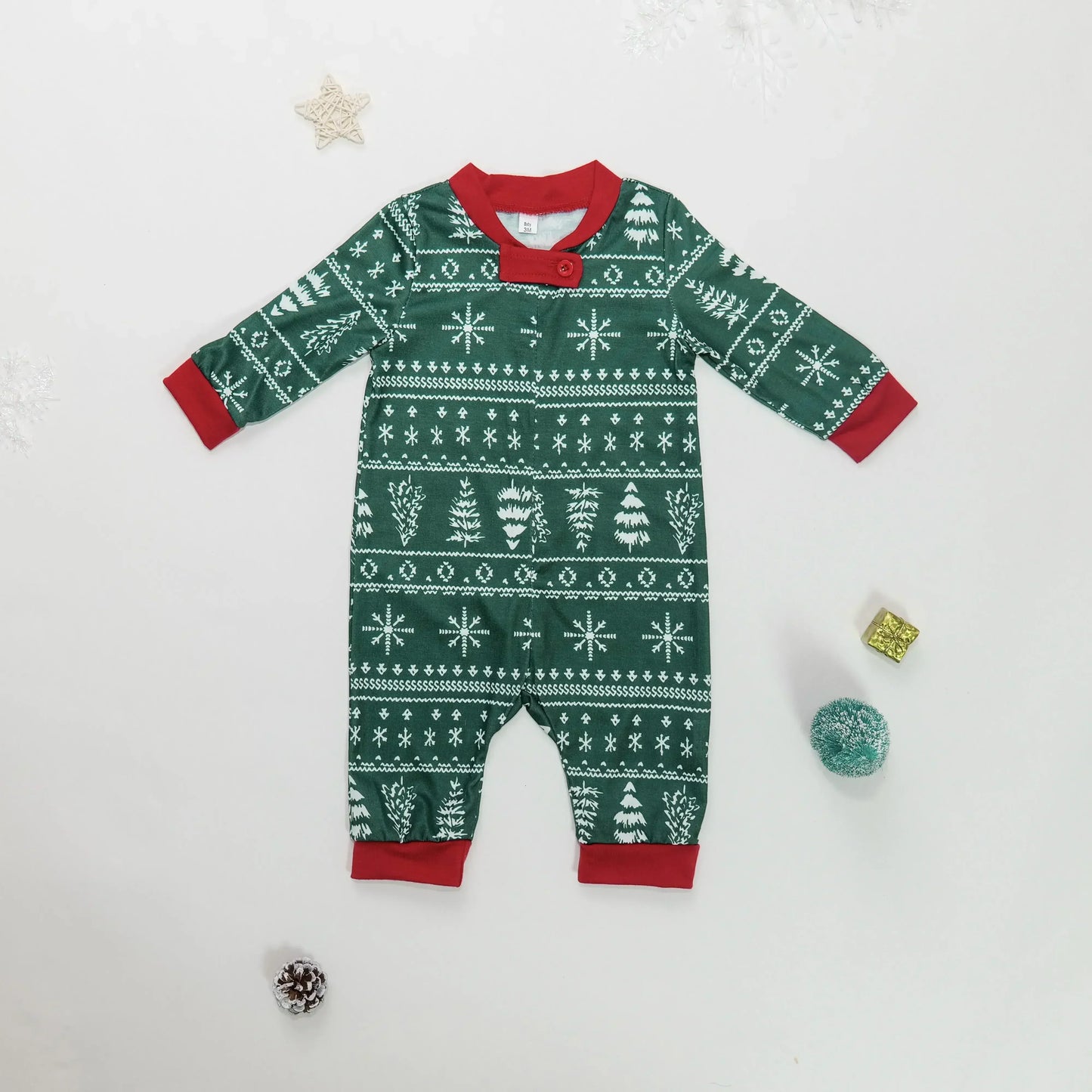 Matching Family Christmas Pajama Set – Green Fair Isle Print for Baby, Kids, Mom & Dad
