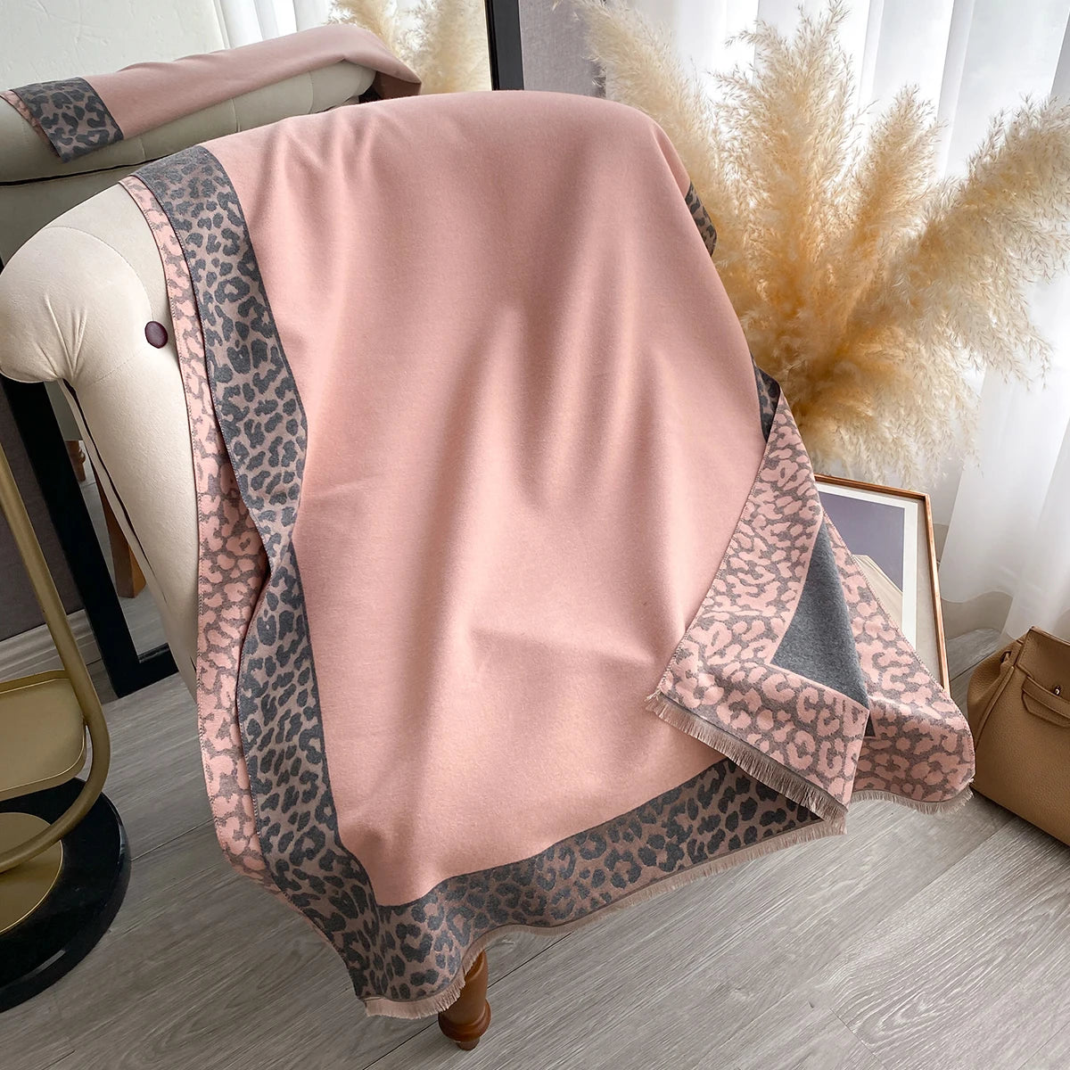 Cashmere Plaid Leopard Shawl