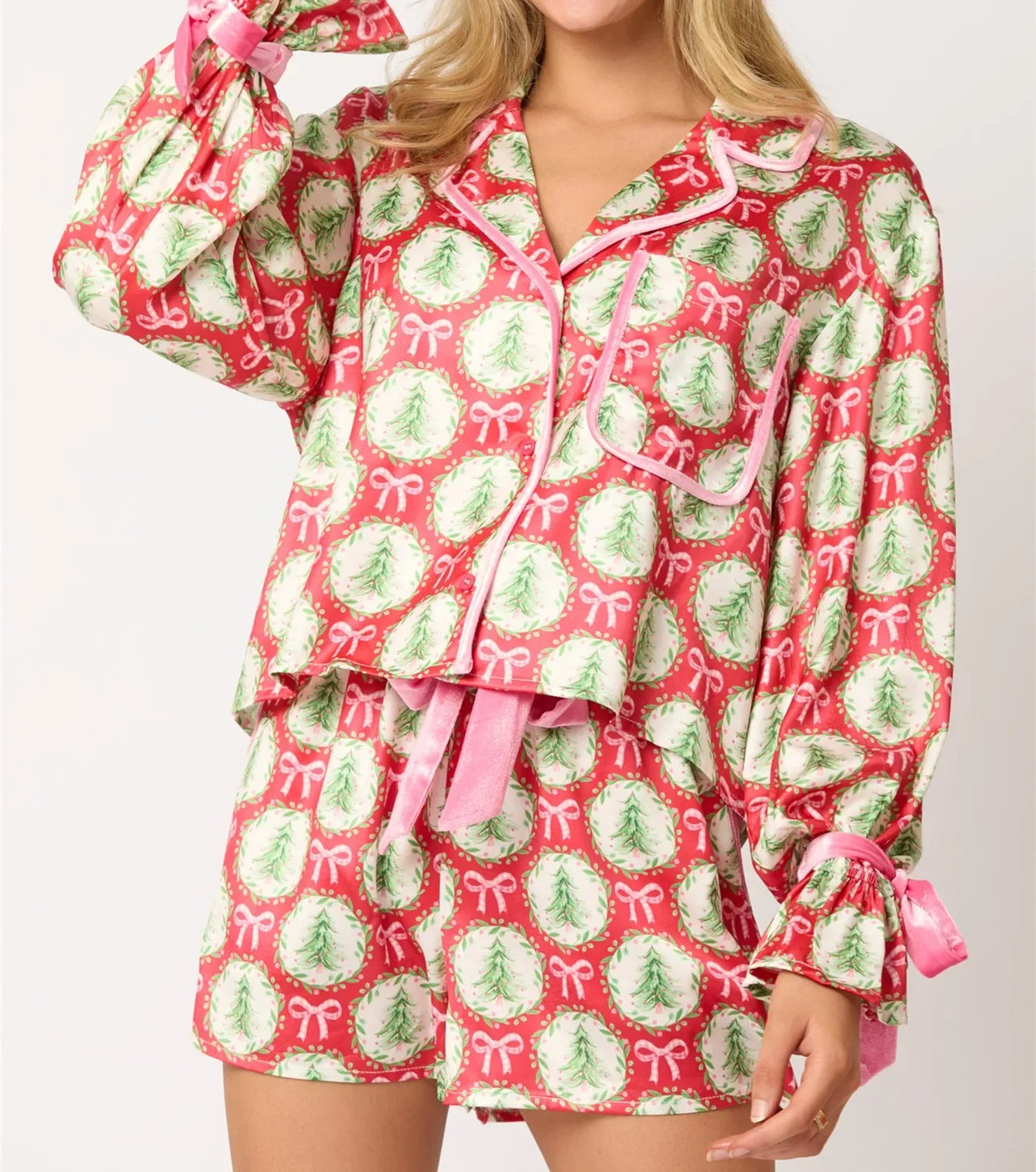 🎄Christmas Pajamas for Women Bow Tie Long Sleeve