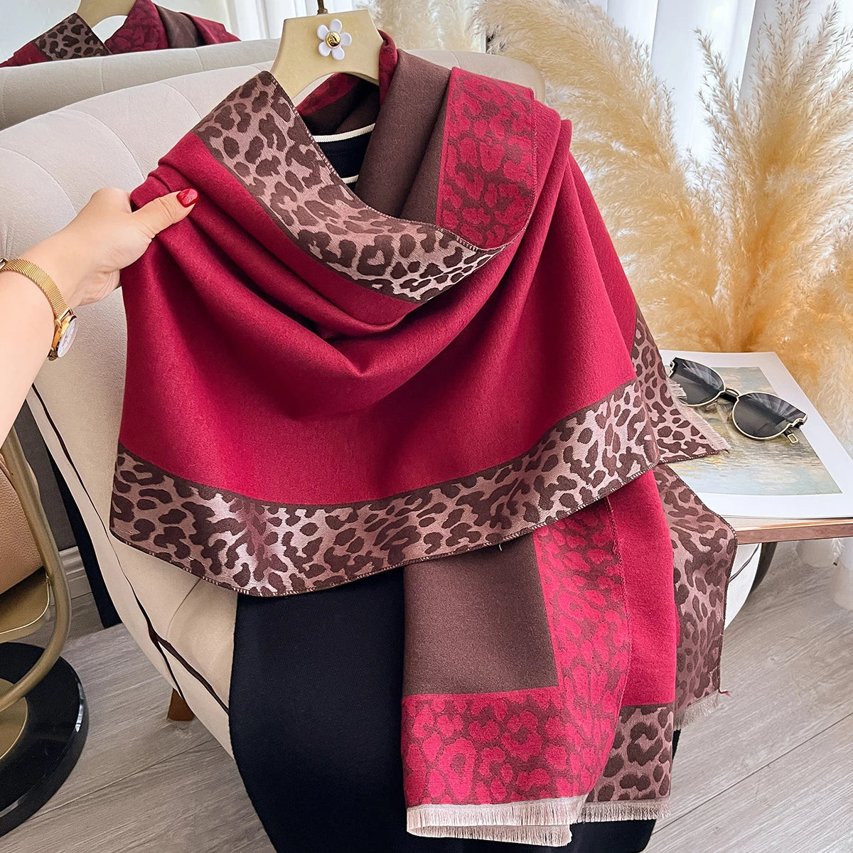 Cashmere Plaid Leopard Shawl