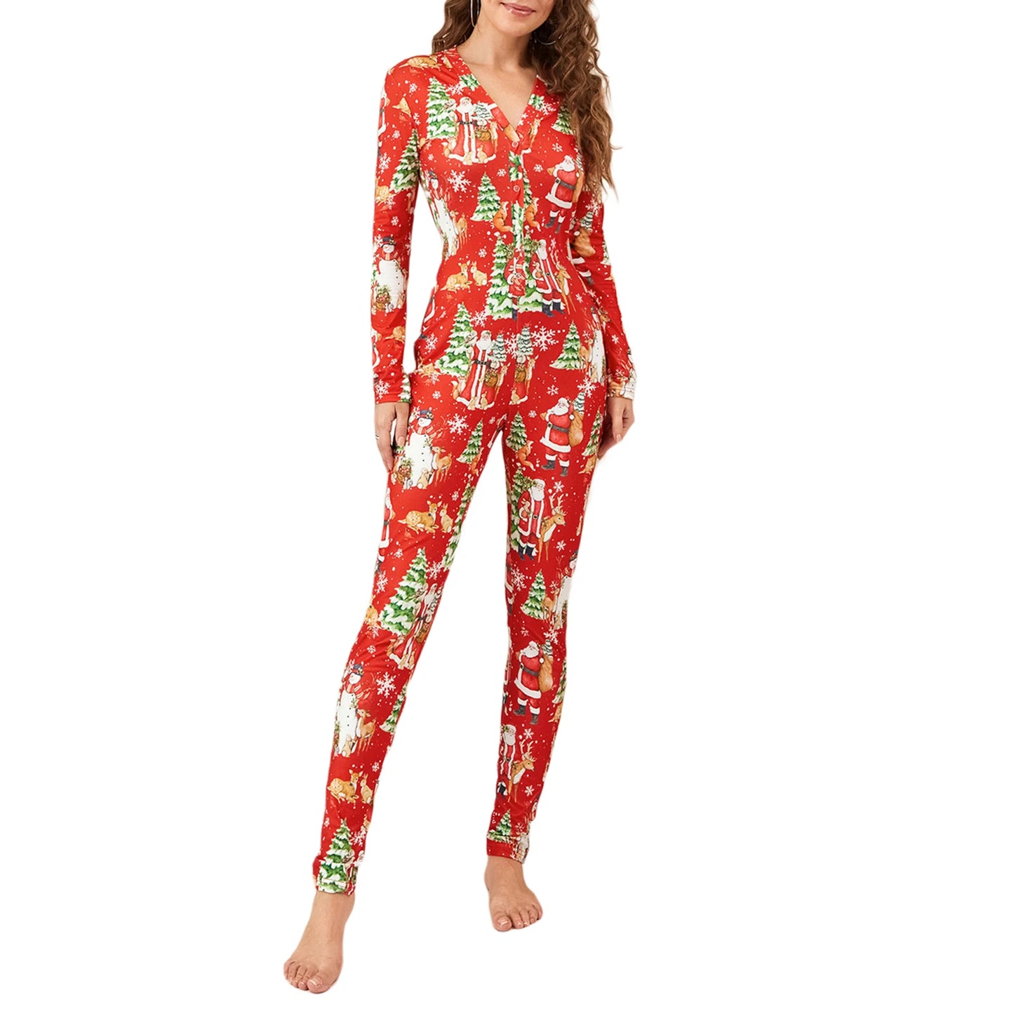 Women's Christmas Pajamas Romper Long Sleeve