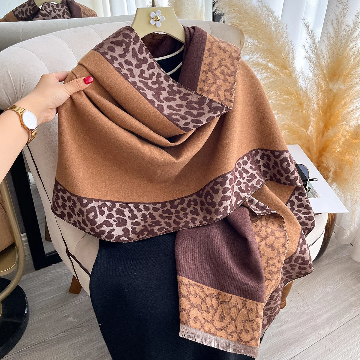 Cashmere Plaid Leopard Shawl