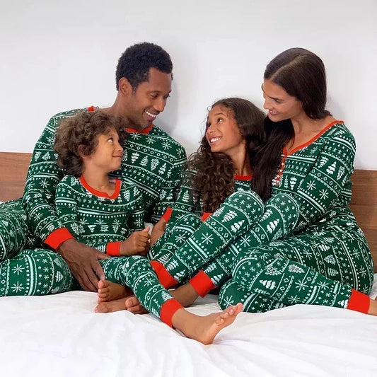 Matching Family Christmas Pajama Set – Green Fair Isle Print for Baby, Kids, Mom & Dad