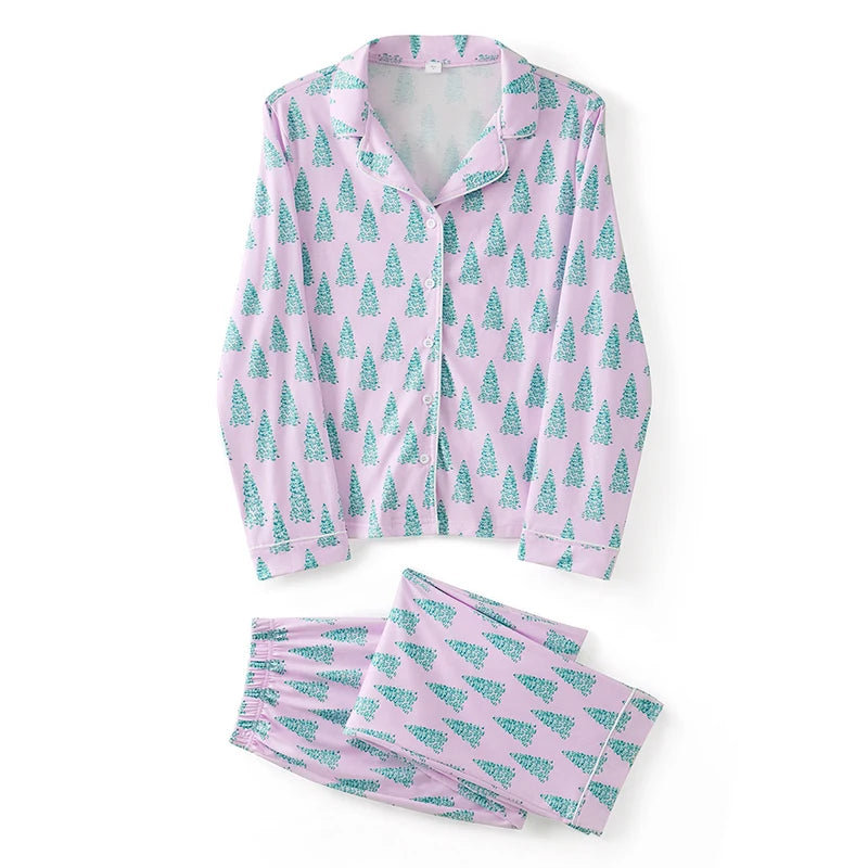 🎄 Lavender Christmas Tree Pajama Set — Sleigh in Style, Sizes S–XXXL